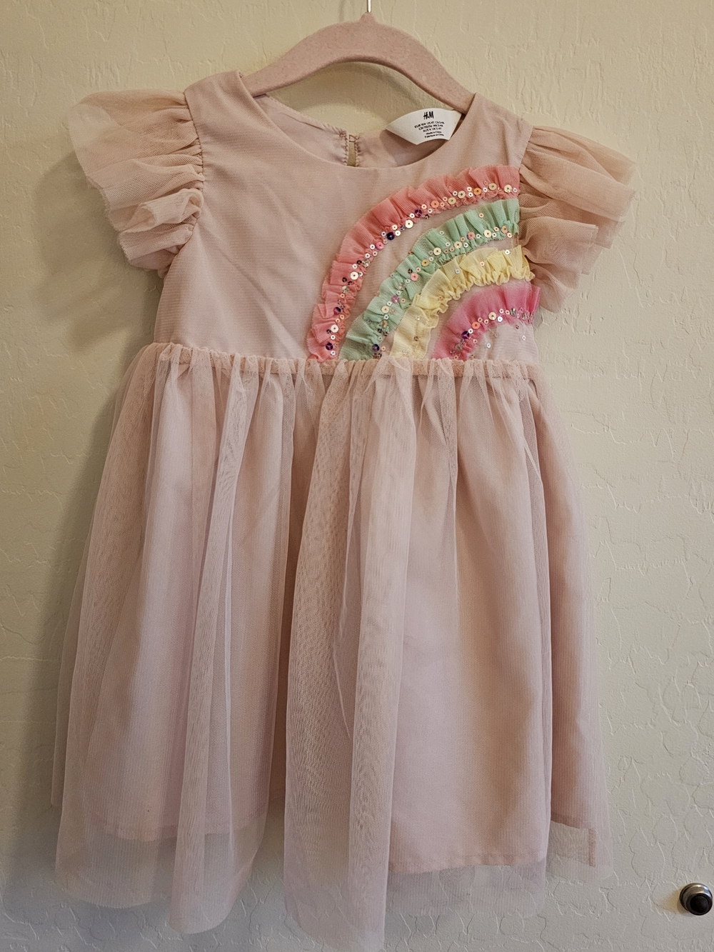 H&M Girls' Pink Rainbow Tulle Party Dress 4T